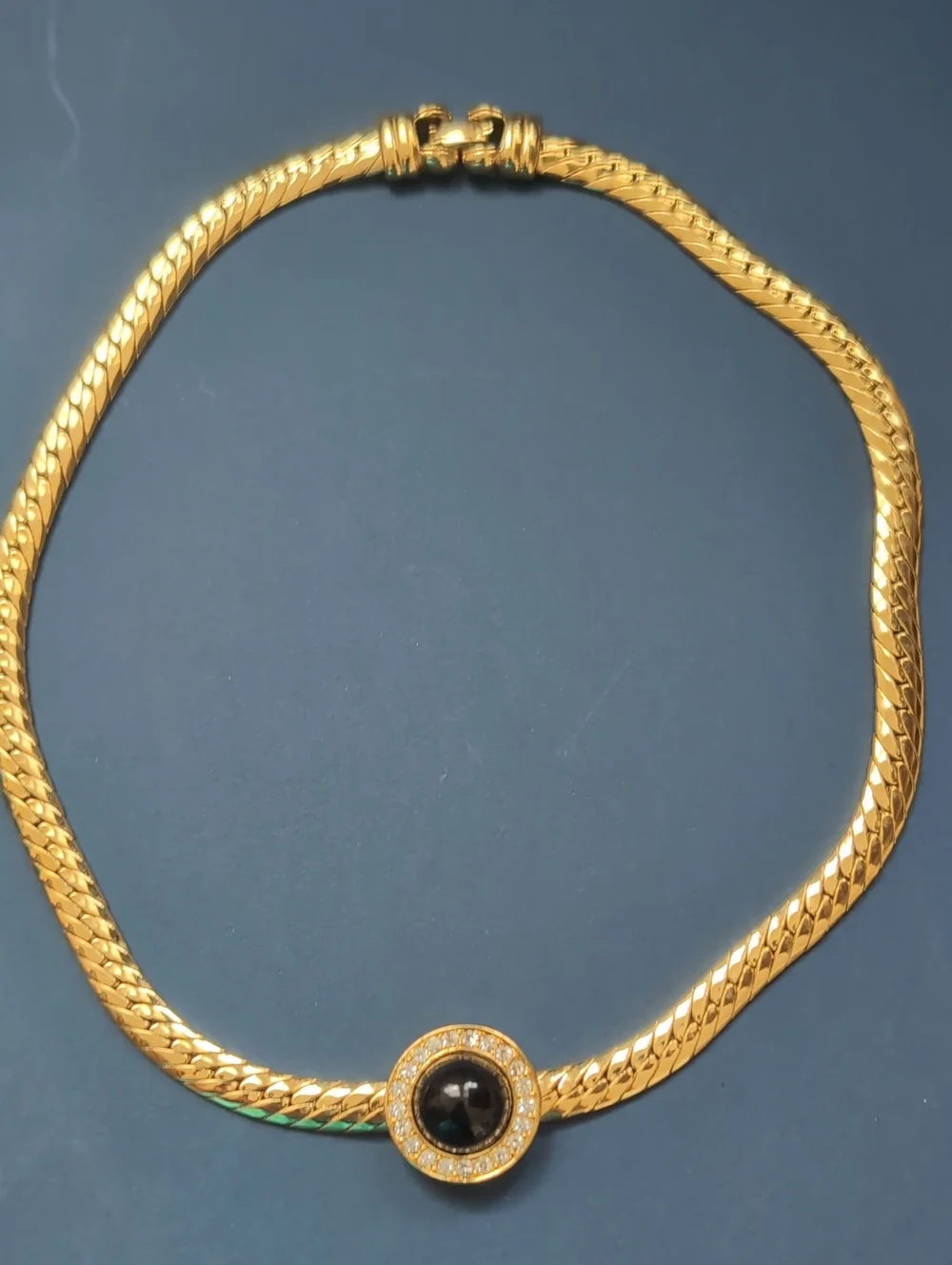Monet Gold-Tone Necklace with Black Center and Crystal Halo - Picture 1 of 4